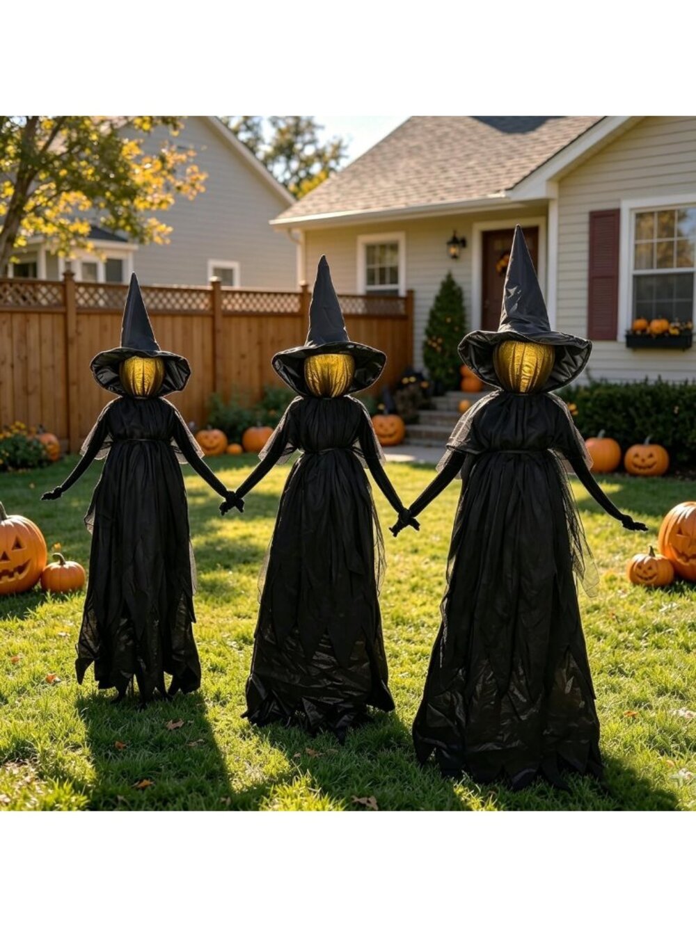 Light Up Witch Stakes Set of 3 - 4.6 FT Halloween Yard Decor, Scary LED